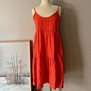 Meo Meli 100%‎ Linen Midi Spaghetti Strap Dress Womens OS orange A-Line Italy